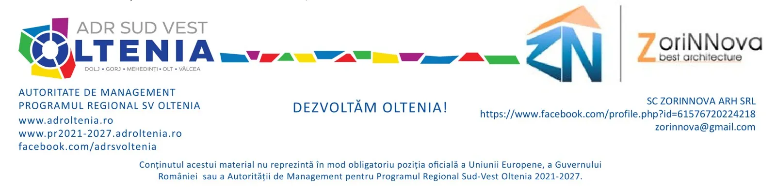 ADR Sud Vest Oltenia, ZN și ZoriNNova – date de contact și mențiune privind finanțarea